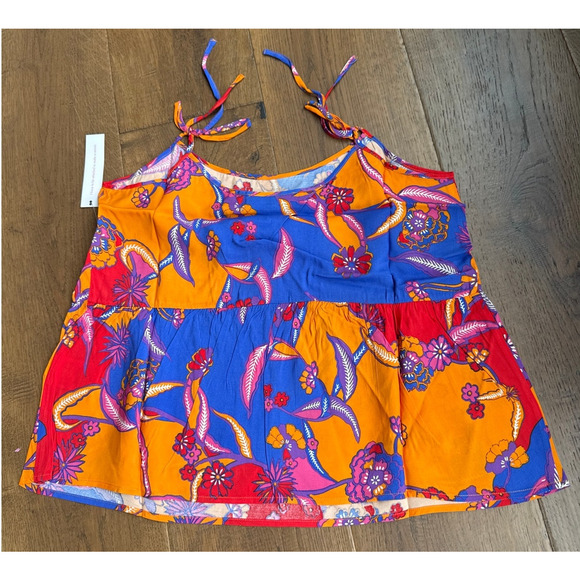 ModCloth Bohemia Bound Peplum Tank Top Orange Bali Floral Women's S NWT - Picture 4 of 5